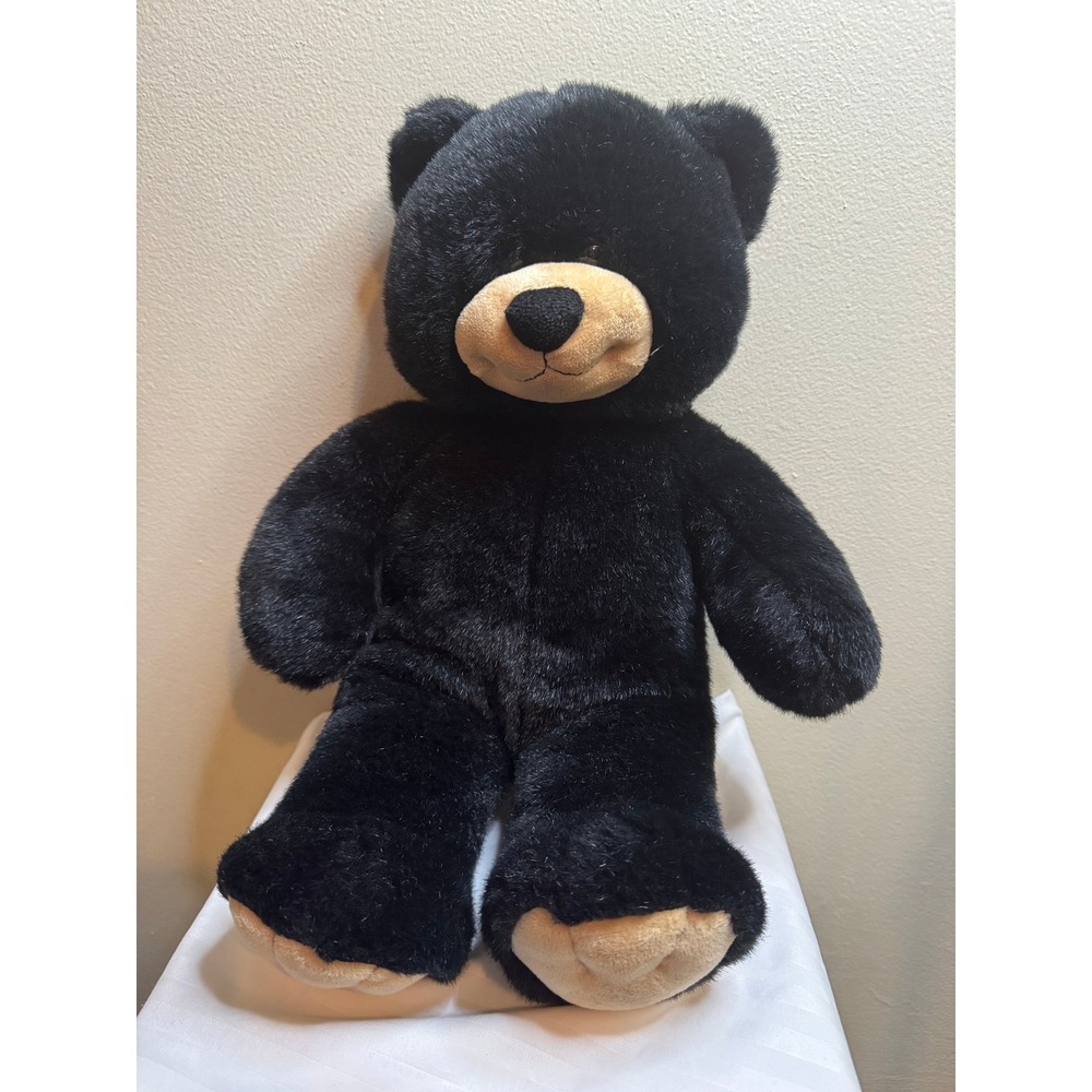 Build-A-Bear Workshop Black Teddy Bear Plush Stuffed Animal 17 inch Tan Accents